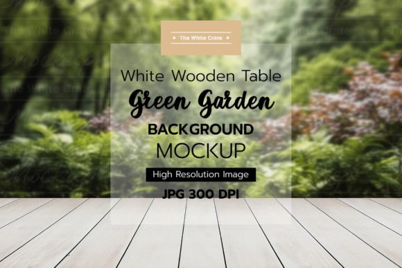 Download Wood Table with Garden Background Mockup - Wood Collection
