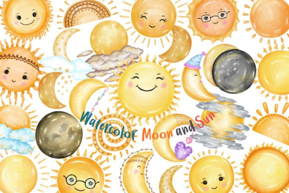 Download Watercolor Moon and Sun (Clipart) - Watercolor moon Collection