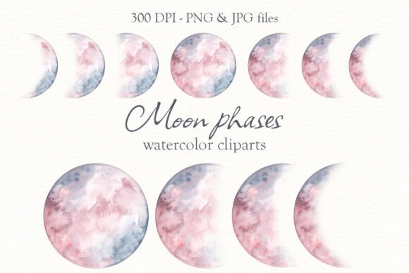 Download Watercolor Moon Phases, Lunar Cycle PNG - Watercolor moon Collection