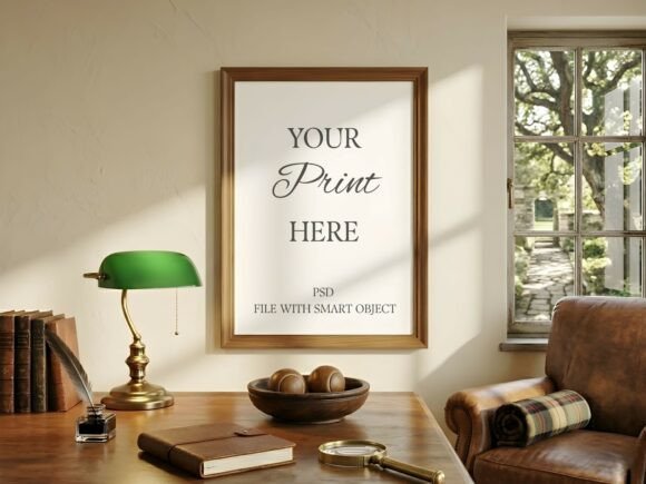 Download Classic Study Desk Wood Frame Mockup - Wood Collection