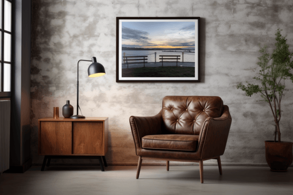 Download Wood Frame Mockup with Soft Leather Chair - Wood Collection