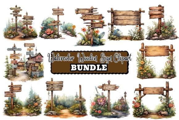 Download Watercolor Wooden Signs Clipart - Wood Collection