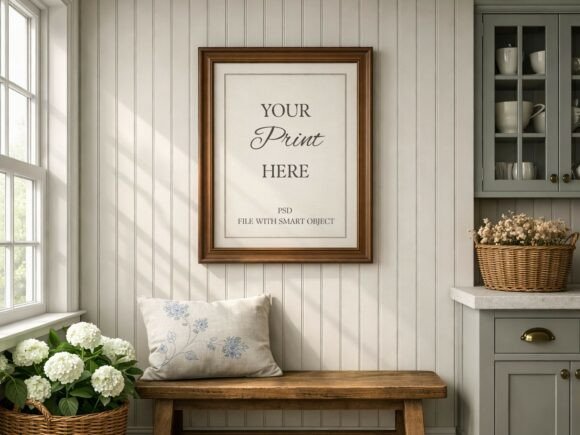 Download Farmhouse Kitchen Wood Frame Mockup - Wood Collection
