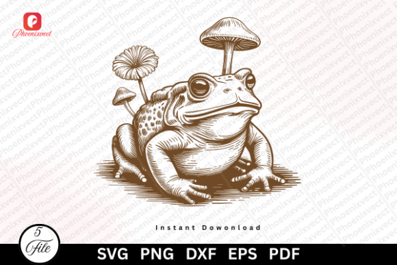 Download Vintage Woodland Frog Mushroom SVG PNG - Wood Collection