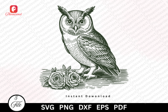 Download Vintage Hand Drawn Woodland Bird Owl SVG - Wood Collection