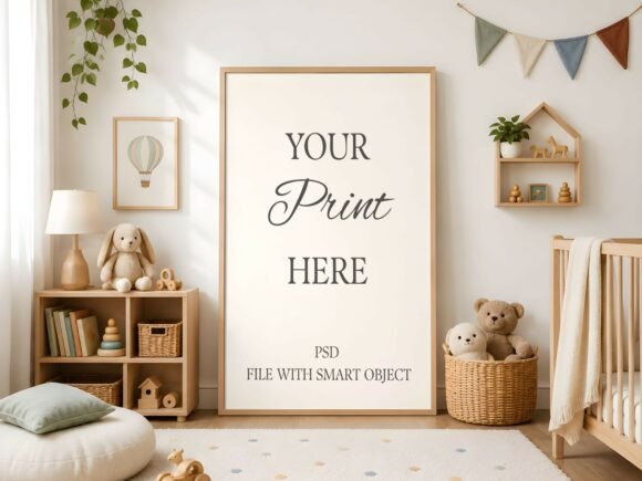 Download Boho Nursery Large Wood Frame Mockup - Wood Collection
