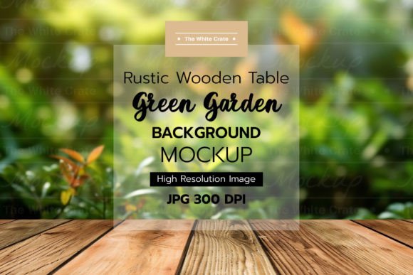 Download Wood Table with Garden Background Mockup - Wood Collection