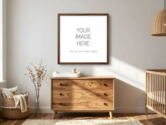 Download Square Wood Frame - Nursery Wall Mockup - Wood Collection